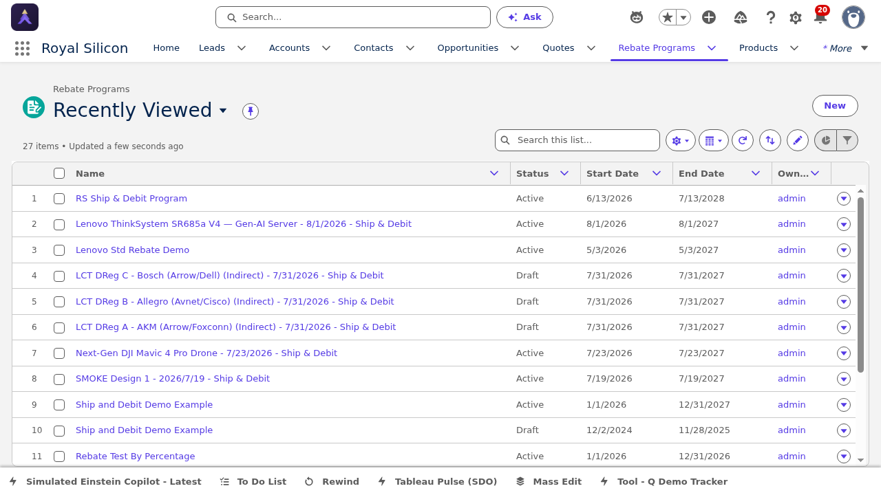 Rebate Programs List View