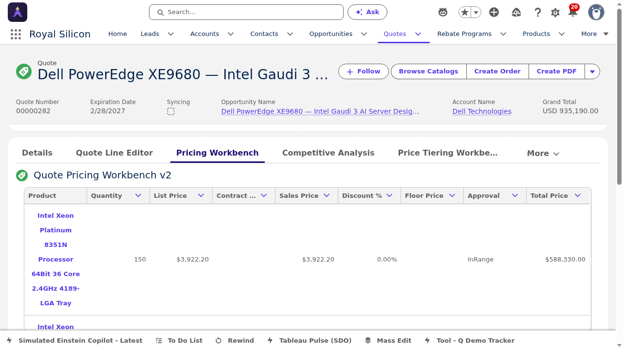 Pricing Workbench Tab