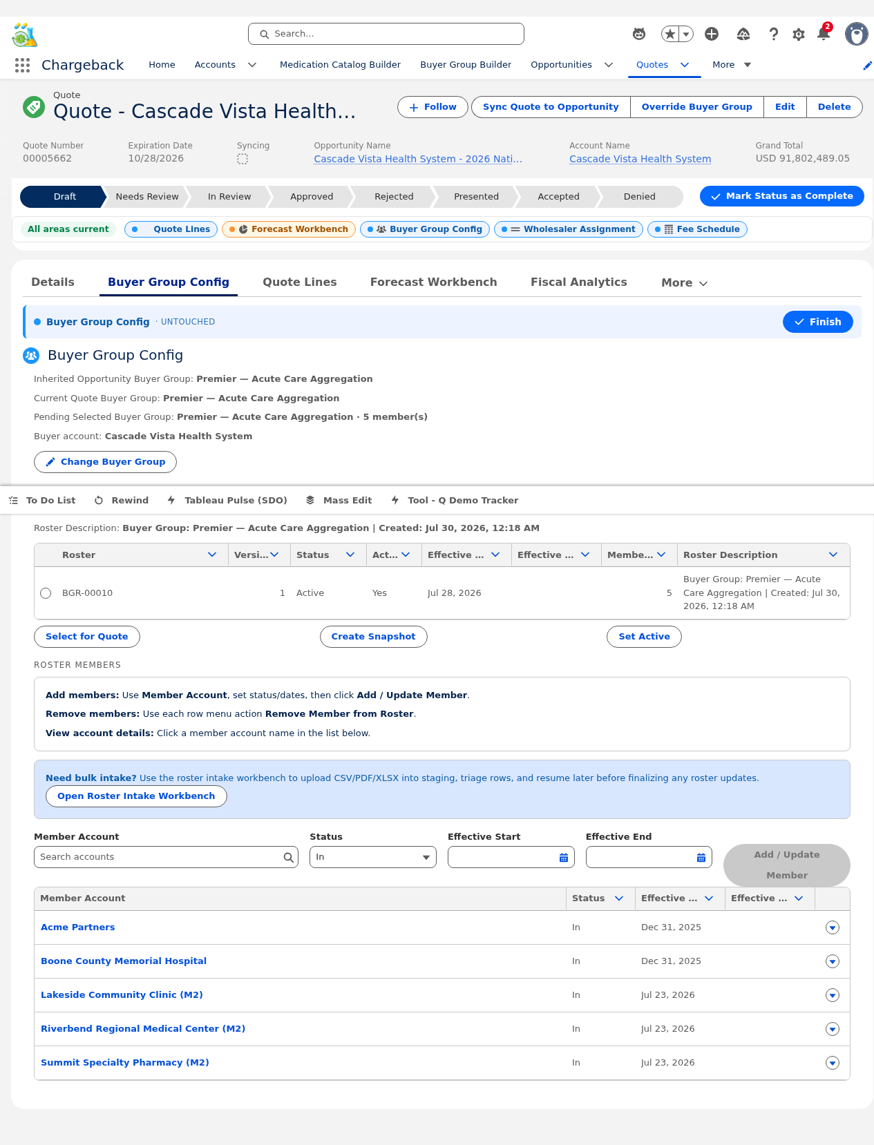 Buyer Group Config tab showing inherited and current buyer group details