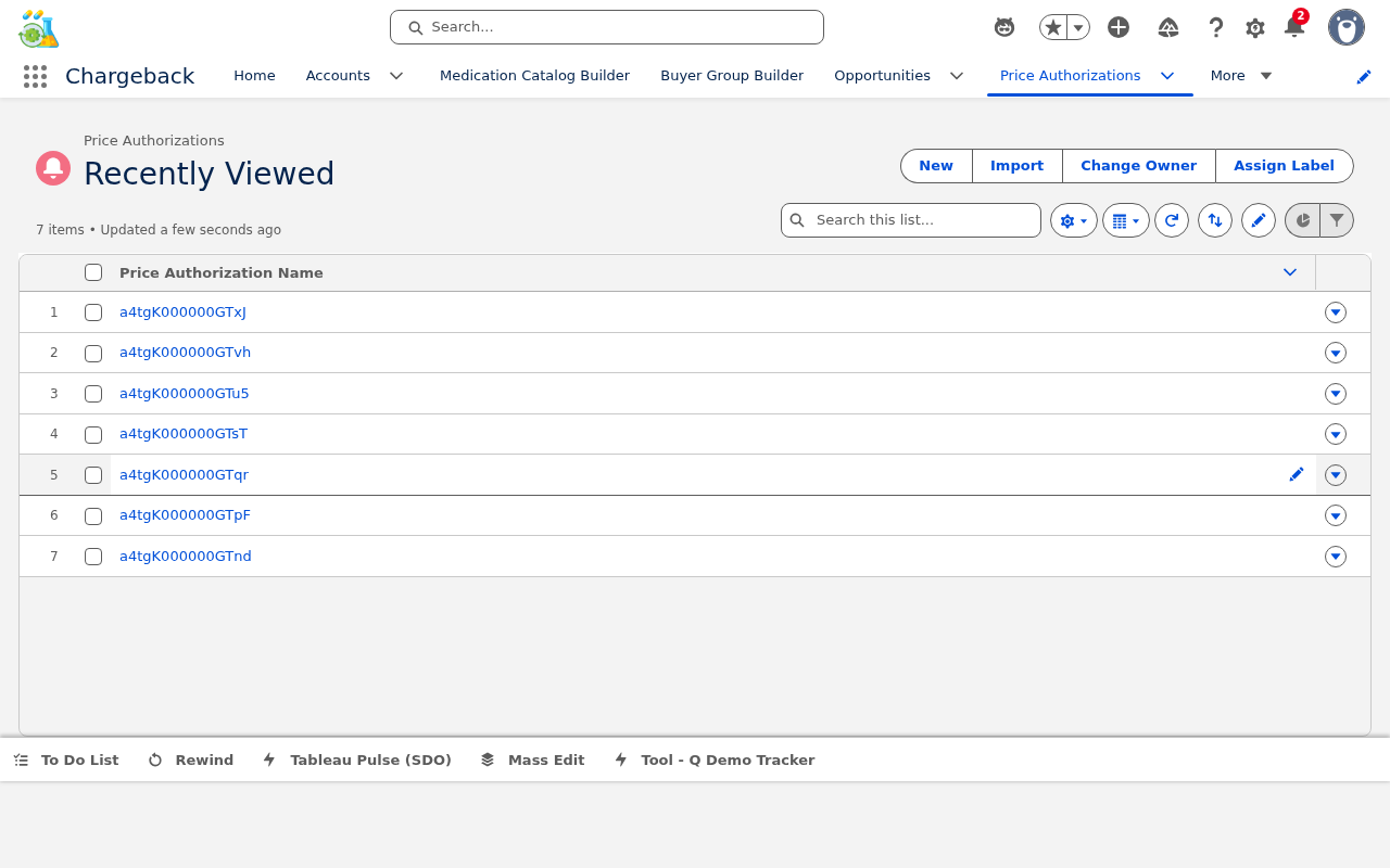 Price Authorizations list showing 7 EDI 845 records