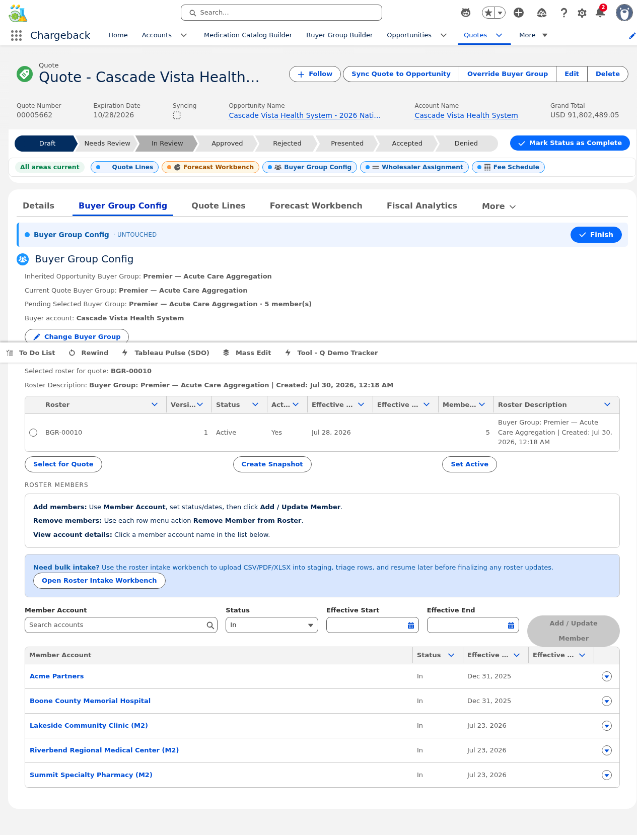 Quote #00005662 with CWW Path Bar showing Draft status