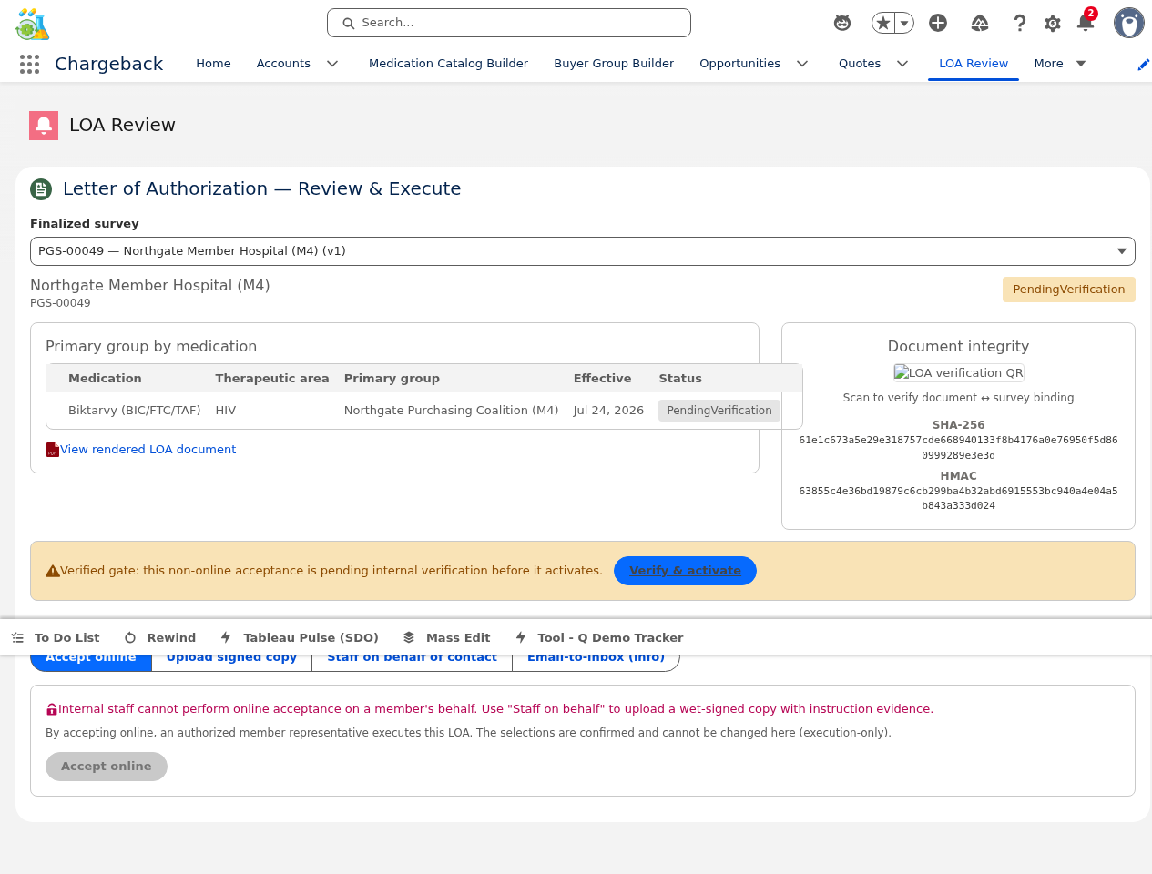 LOA Review — Letter of Authorization review with document integrity, QR verification, and execution channels