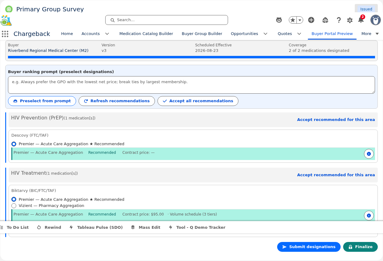 Buyer Portal Primary Group Survey section