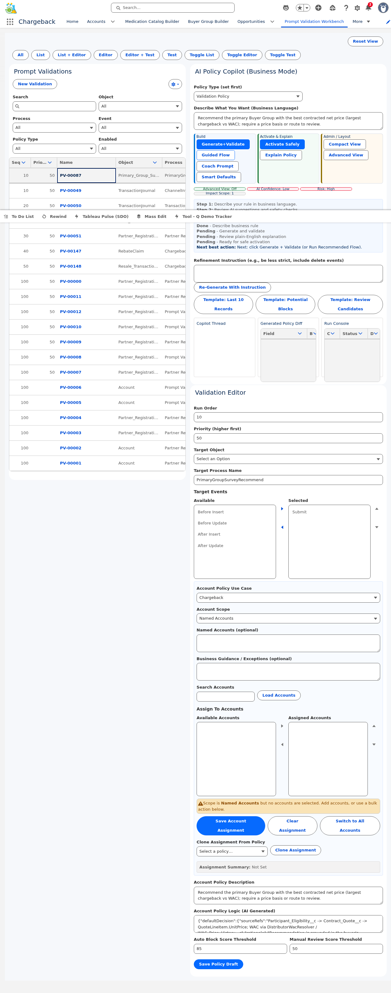 Prompt Validation Workbench — rule detail and editor with selected validation rule