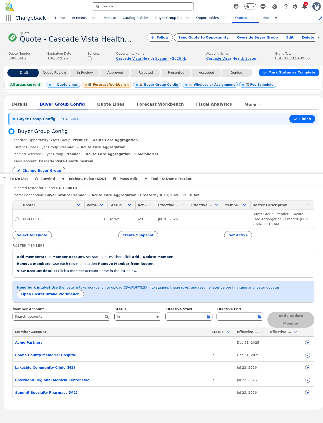 Quote record page for Cascade Vista