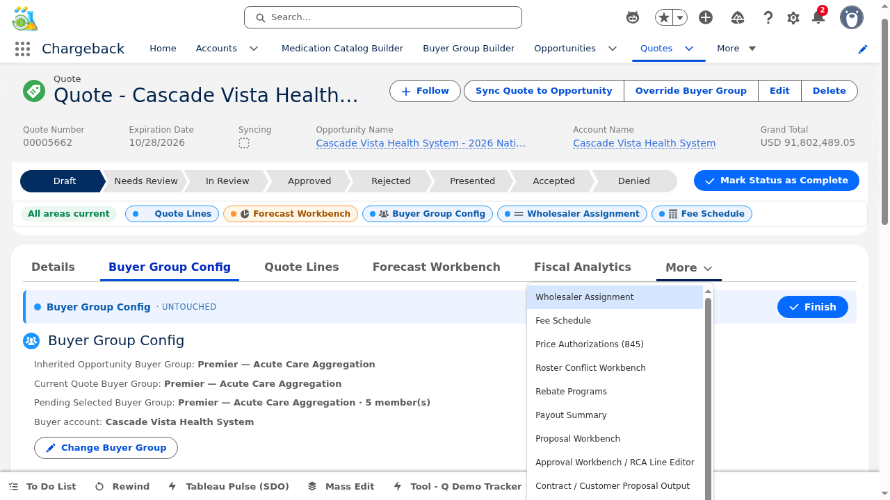 Quote page showing all subtab navigation